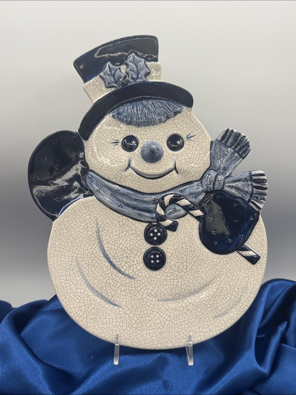 Vintage The Potting Shed Snowman 3D Plate Platter, original sticker on the back.